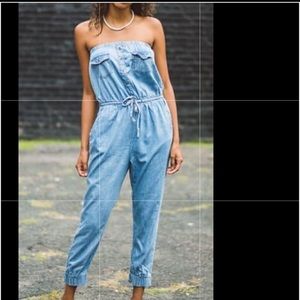Haute Blue Monde Strapless Denim Jumpsuit